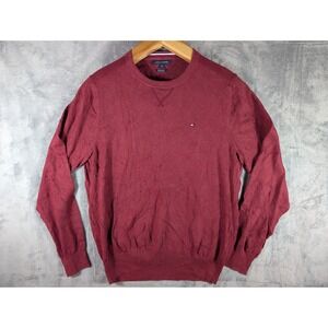 Tommy Hilfiger Men's XL Red Burgundy Premium Cotton Crew Neck Knit Sweater vtg